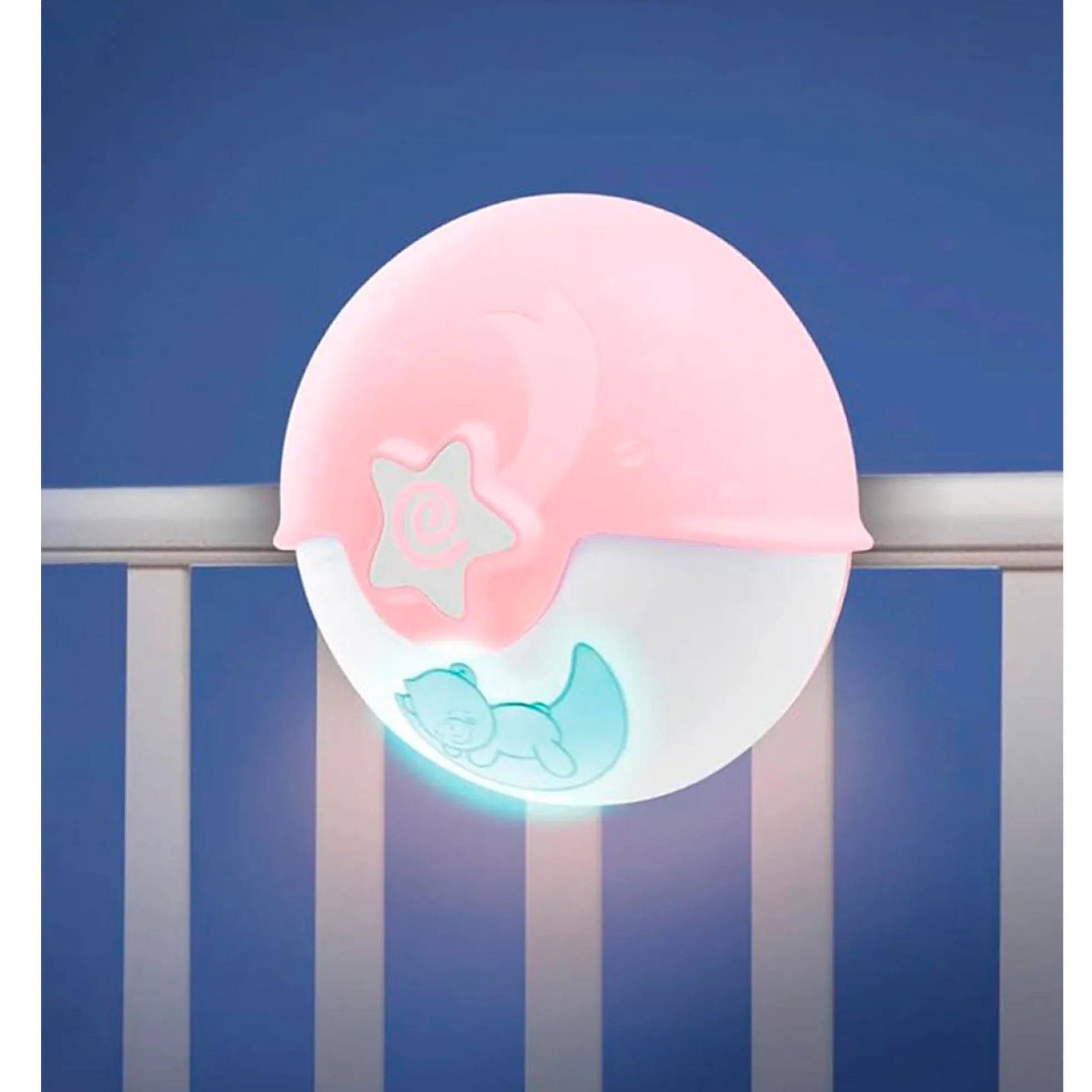 Infantino Luz Evolutiva Nocturna, Clip Para Cuna, Proyector De Estrella Y Luz De Mesa Con Melodías Y Sonidos, Rosa