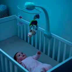 Infantino Proyector Musical Móvil 3-en-1, Luz Nocturna Y Proyector Cuna, 6 Melodías, 4 Sonidos Naturaleza, Verde