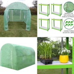 Invernadero Politúnel Con Estantería Galvanizada De Jardín Carpa De Cultivo 25mm 4 X 2m