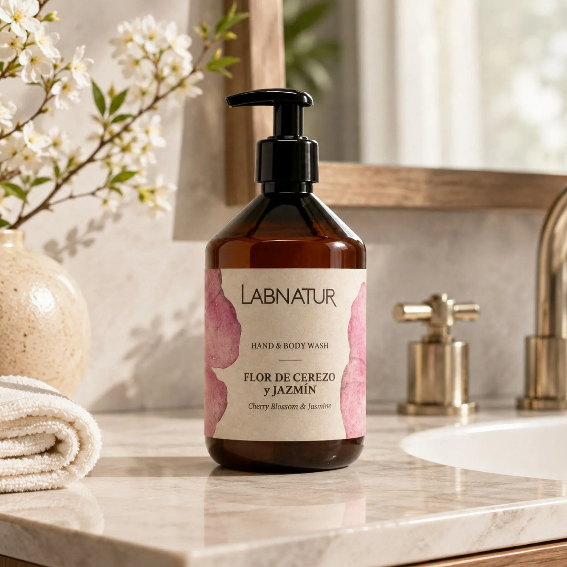 Jabón Manos y Cuerpo Flor de Cerezo y Jazmín Labnatur 500 ml | Aroma Floral y Dulce | Limpieza Suave | Vegano