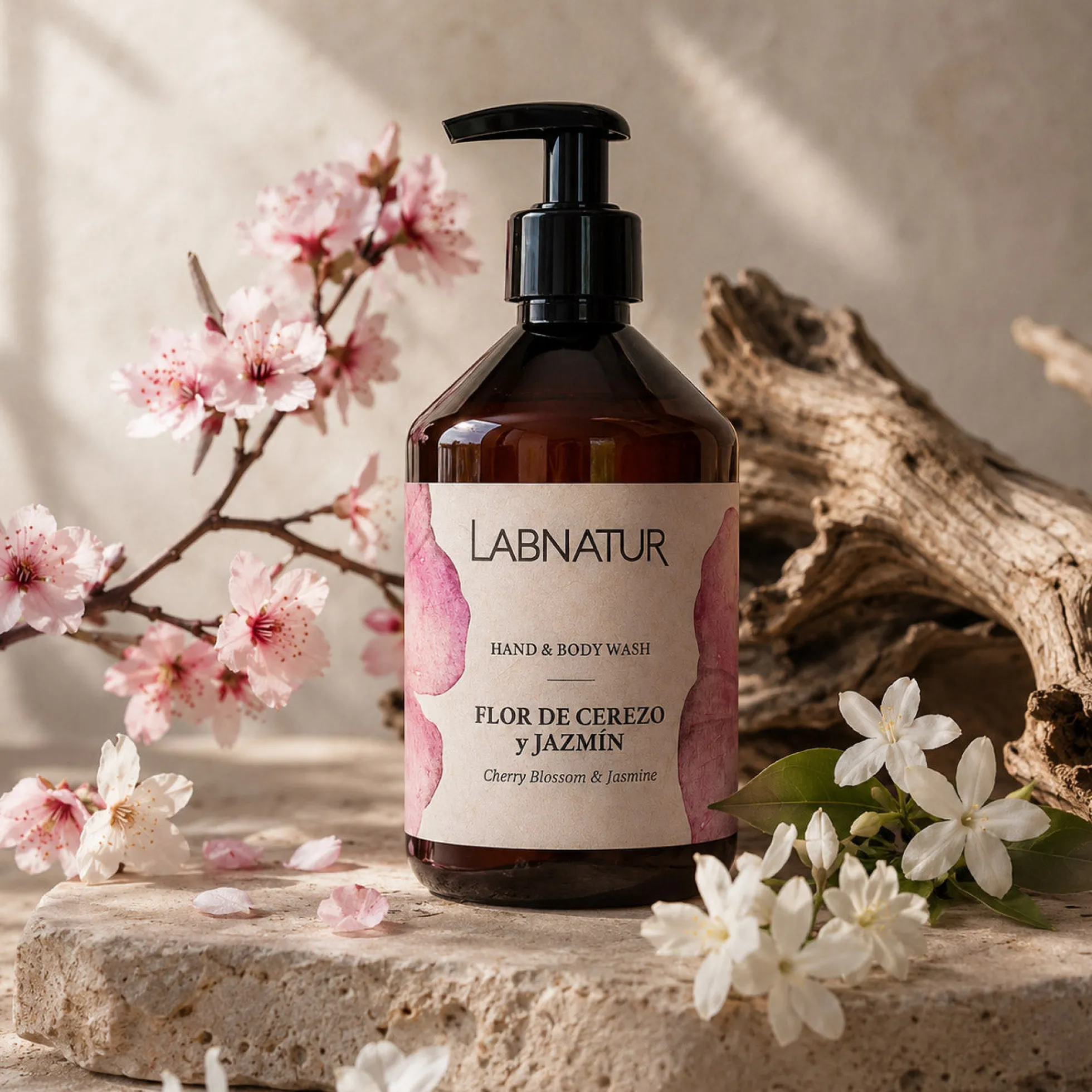 Jabón Manos y Cuerpo Flor de Cerezo y Jazmín Labnatur 500 ml | Aroma Floral y Dulce | Limpieza Suave | Vegano