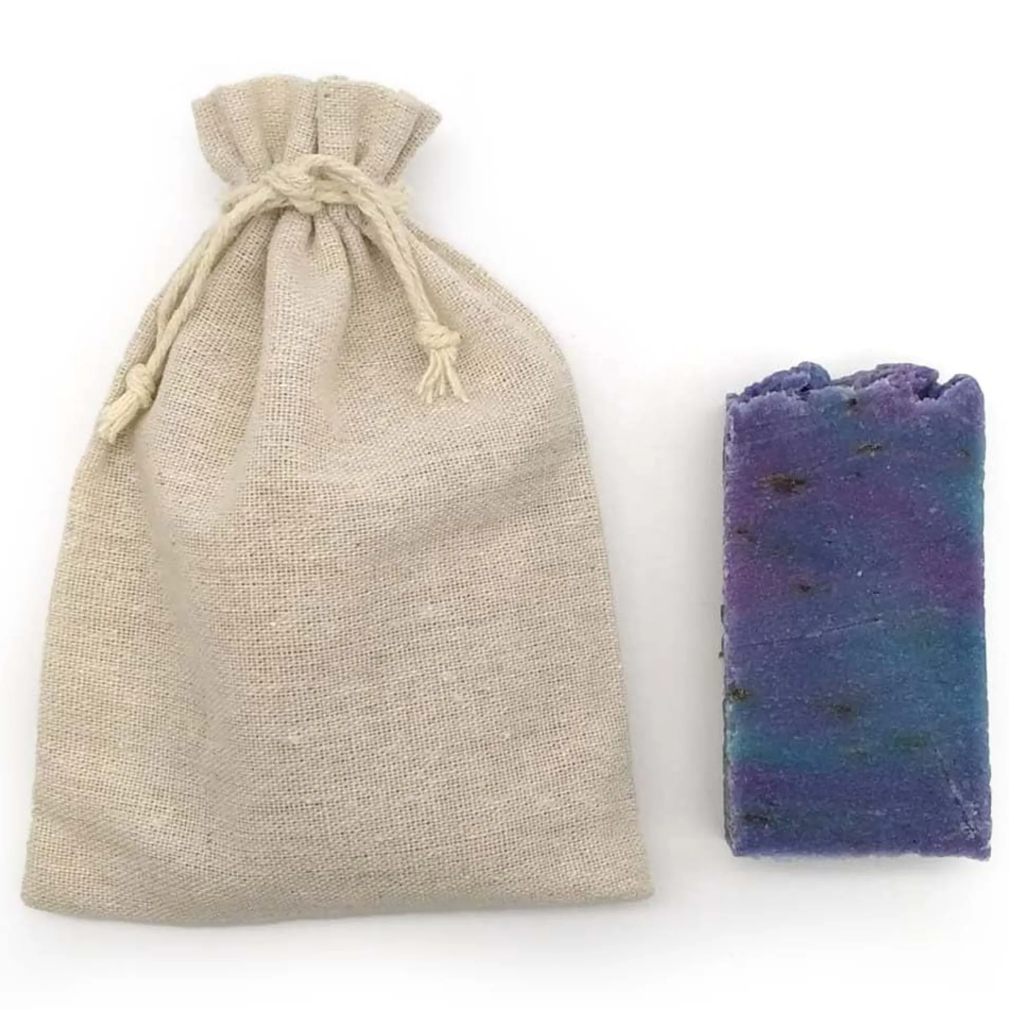 Jabón Natural Lavanda 90g En Bolsa Regalo De Yute - Piel Grasa - Calma La Piel Irritada - Reduce La Aparición Del Acné