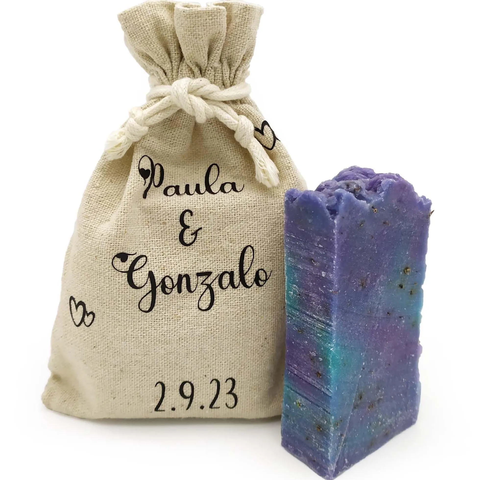 Jabón Natural Lavanda 90g En Bolsa Regalo De Yute - Piel Grasa - Calma La Piel Irritada - Reduce La Aparición Del Acné