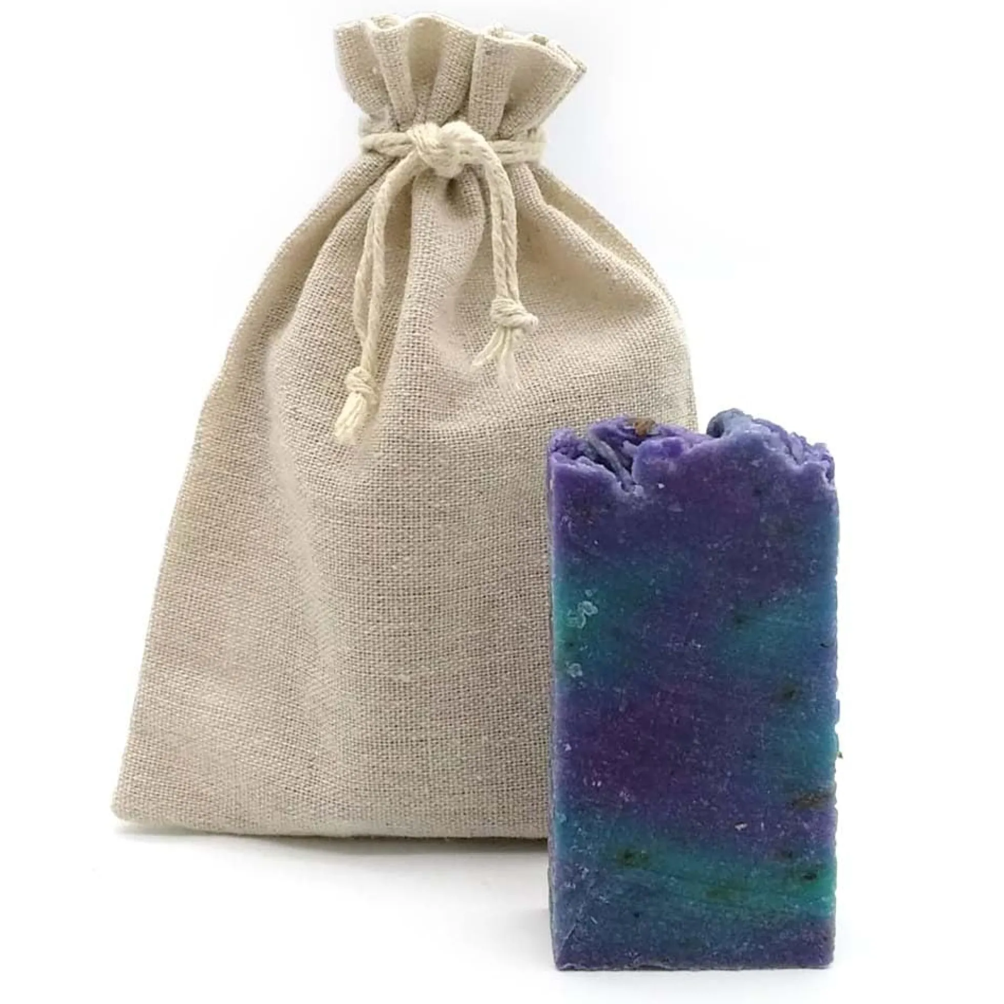 Jabón Natural Lavanda 90g En Bolsa Regalo De Yute - Piel Grasa - Calma La Piel Irritada - Reduce La Aparición Del Acné