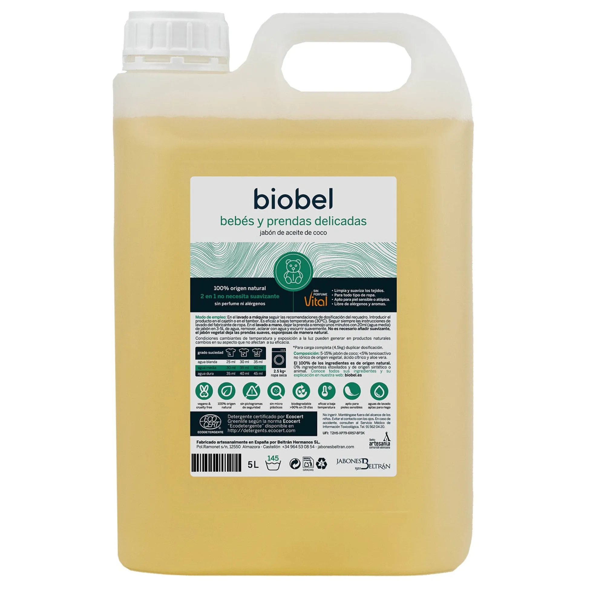 Jabón ropa de bebés y pieles sensibles Biobel 5 L