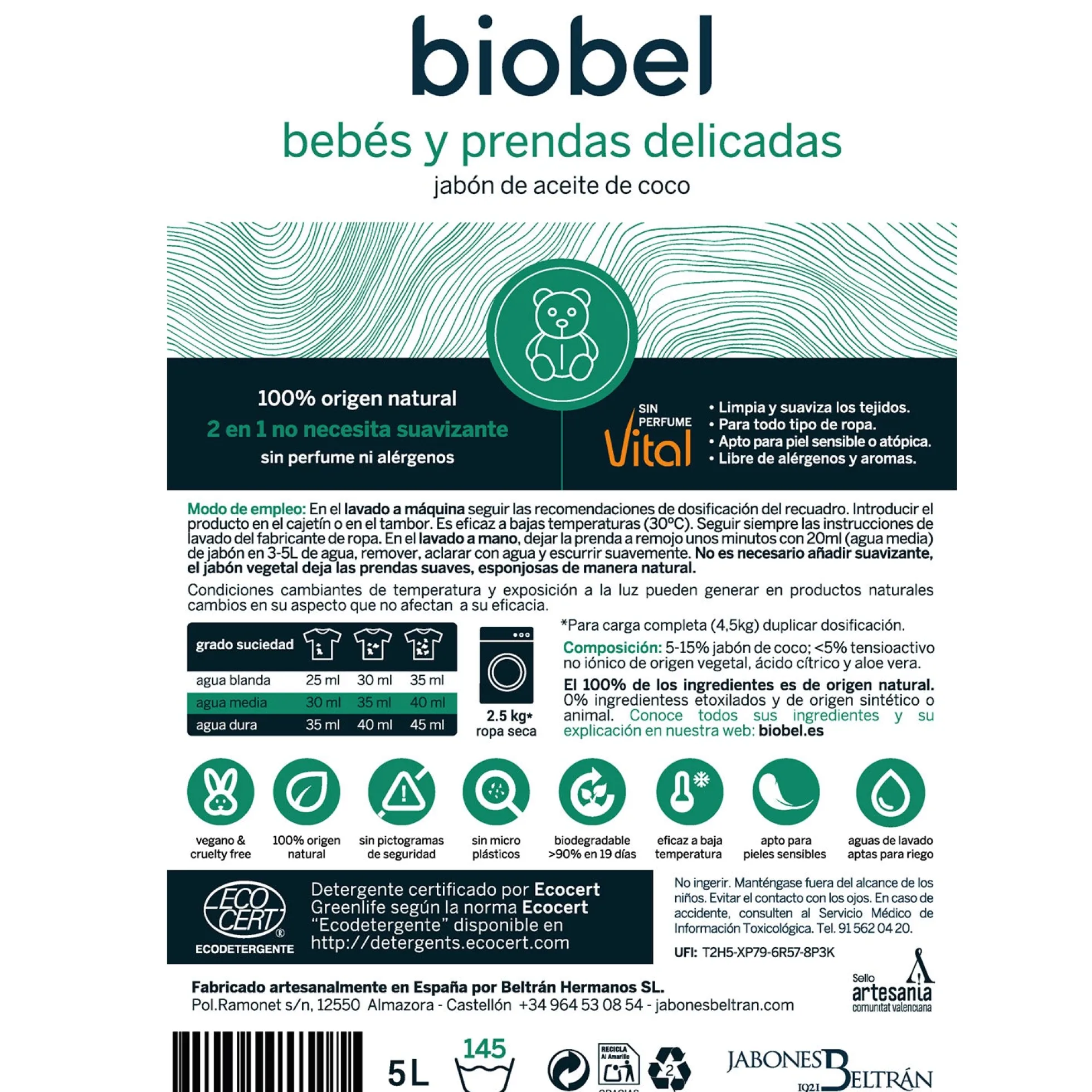 Jabón ropa de bebés y pieles sensibles Biobel 5 L