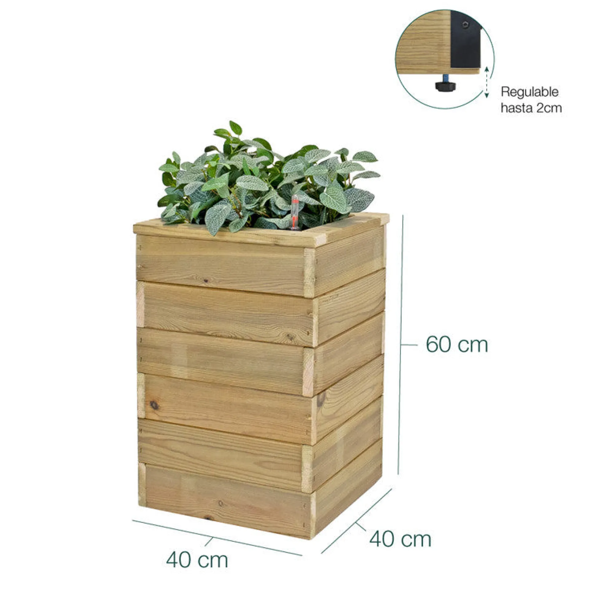 Jardinera De Madera Con Autorriego 40x40x60 Cm Nidum Basic Hortalia