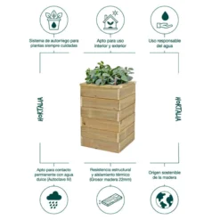 Jardinera De Madera Con Autorriego 40x40x60 Cm Nidum Basic Hortalia