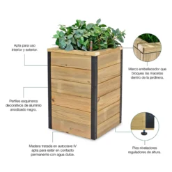Jardinera De Madera Con Autorriego 60x34x80 Cm Nidum Hortalia