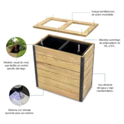 Jardinera De Madera Con Autorriego 86x34x80 Cm Nidum Hortalia