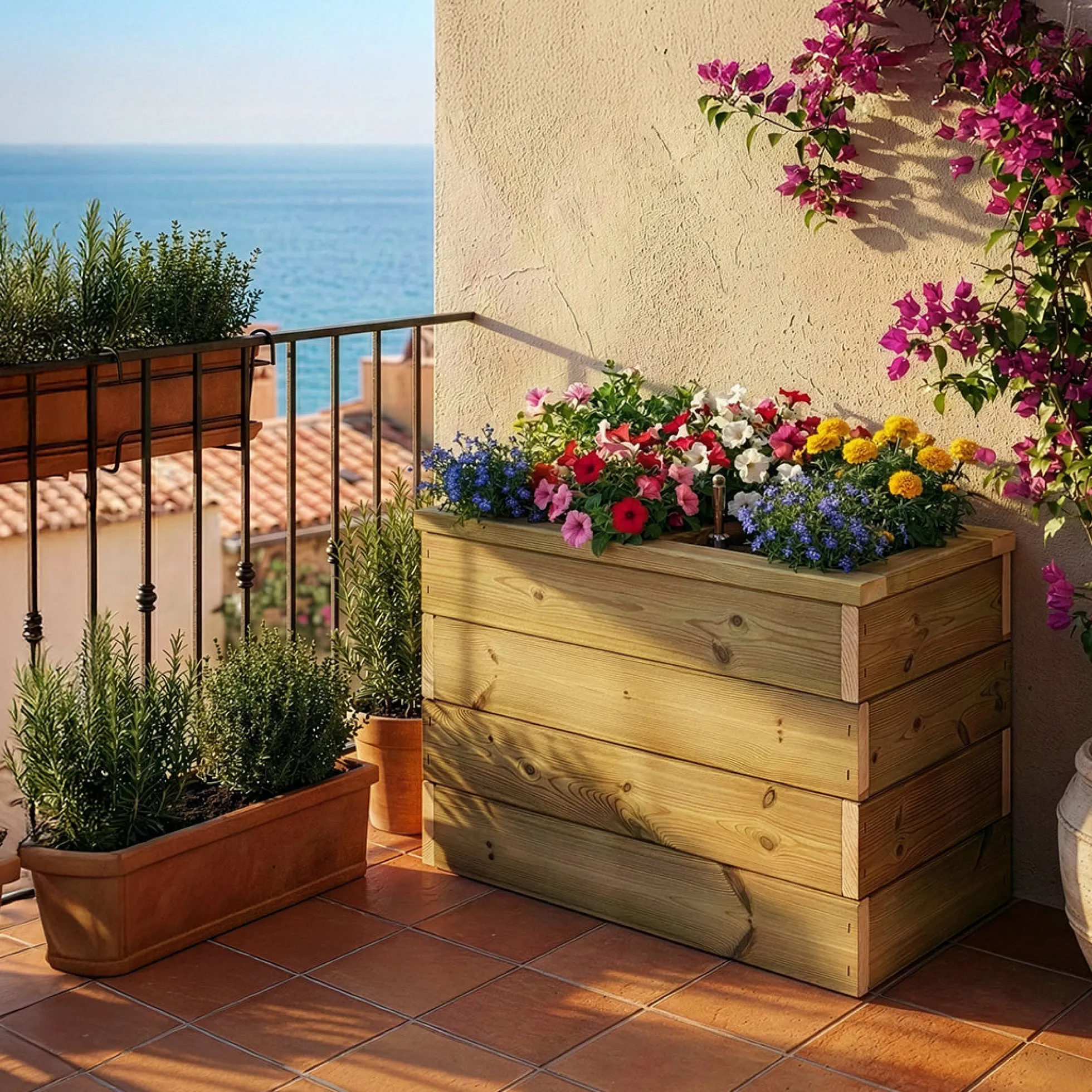 Jardinera De Madera Con Autorriego 60x34x40 Cm Nidum Basic Hortalia