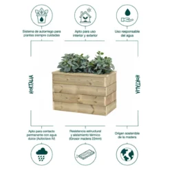 Jardinera De Madera Con Autorriego 60x34x40 Cm Nidum Basic Hortalia