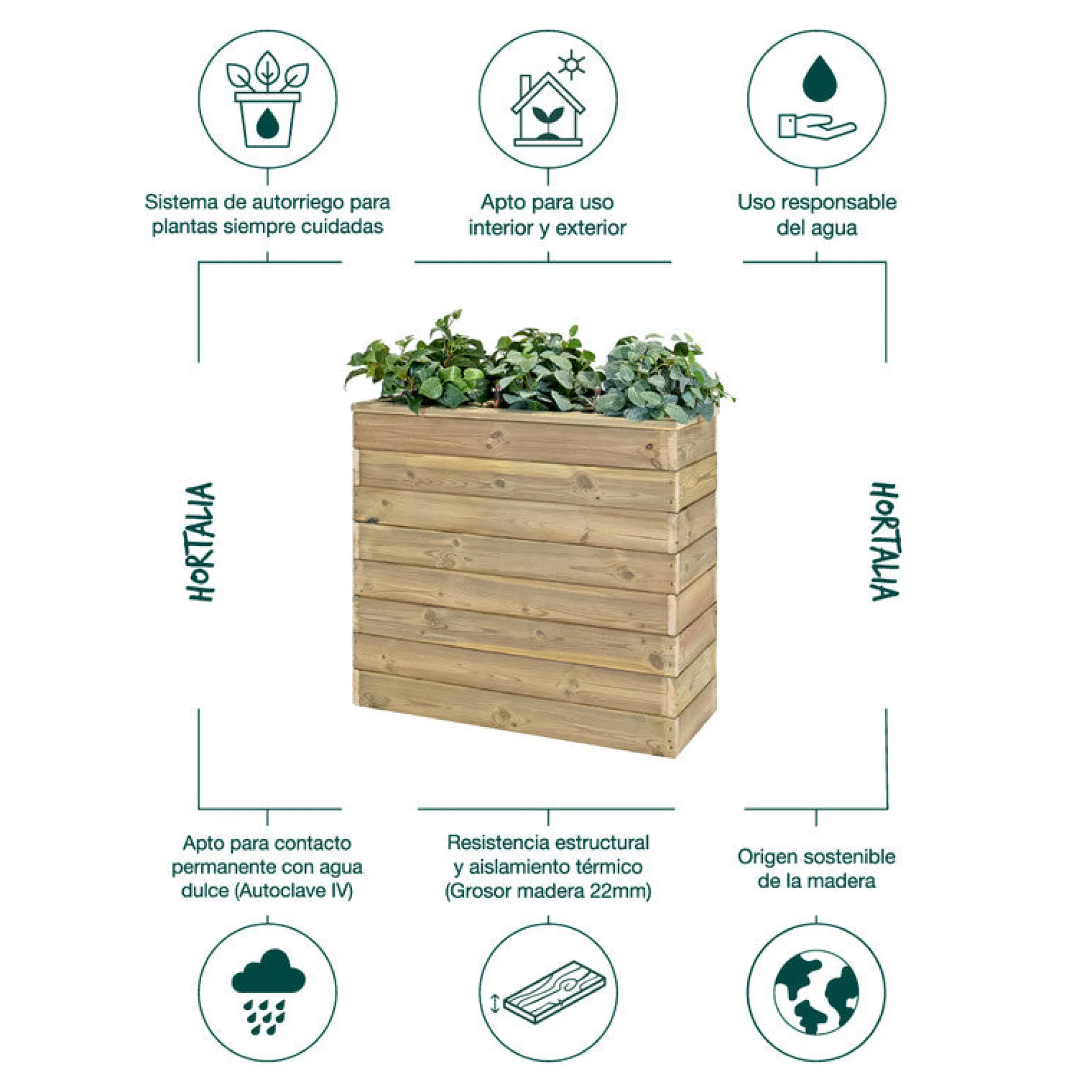Jardinera De Madera Con Autorriego 86x34x80 Cm Nidum Basic Hortalia