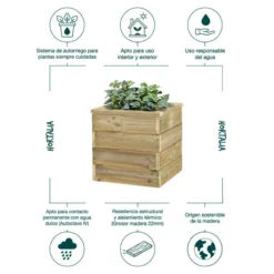 Jardinera De Madera Con Autorriego 40x40x40 Cm Nidum Basic Hortalia