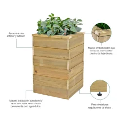 Jardinera De Madera Con Autorriego 40x40x40 Cm Nidum Basic Hortalia