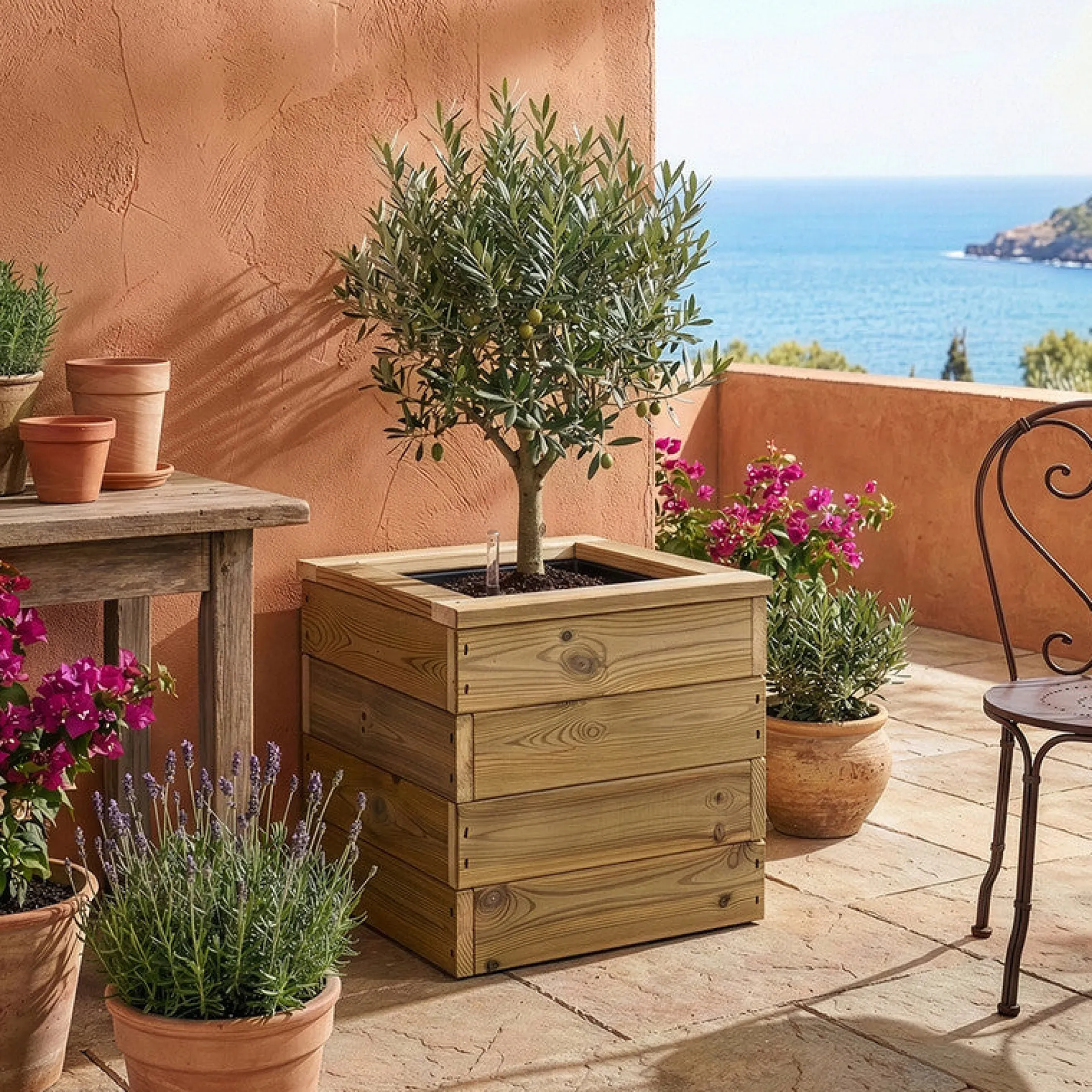 Jardinera De Madera Con Autorriego 40x40x40 Cm Nidum Basic Hortalia