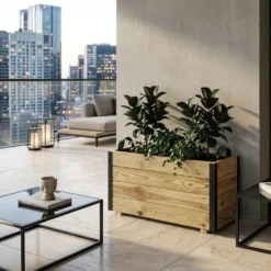 Jardinera De Madera Con Refuerzo De Aluminio 70x30x40 Cm Ghio Al Hortalia