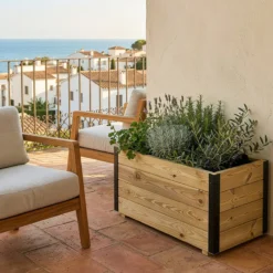 Jardinera De Madera Con Refuerzo De Aluminio 90x40x40 Cm Ghio Al Hortalia