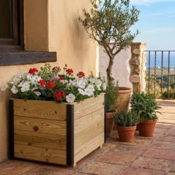 Jardinera De Madera Con Refuerzo De Aluminio 60x60x40 Cm Pun Al Hortalia