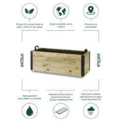 Jardinera De Madera Con Refuerzo De Aluminio 100x40x40 Cm Ghio Al Hortalia