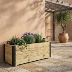 Jardinera De Madera Con Refuerzo De Aluminio 100x40x40 Cm Ghio Al Hortalia