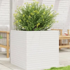 Jardinera De Madera Maciza De Pino Blanca 70x70x68,5 Cm