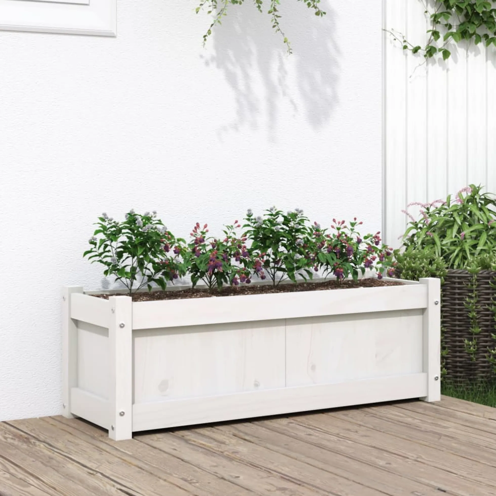 Jardinera De Madera Maciza De Pino Blanca 90x31x31 Cm
