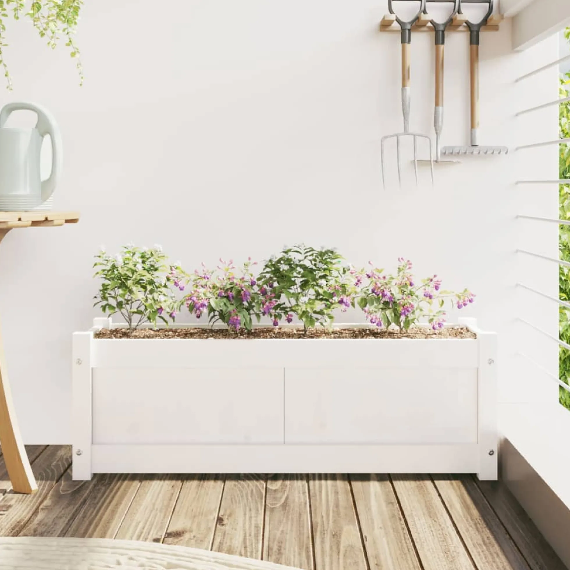 Jardinera De Madera Maciza De Pino Blanca 90x31x31 Cm