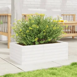Jardinera De Madera Maciza De Pino Blanca 70x40x23 Cm