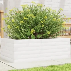 Jardinera De Madera Maciza De Pino Blanca 70x40x23 Cm