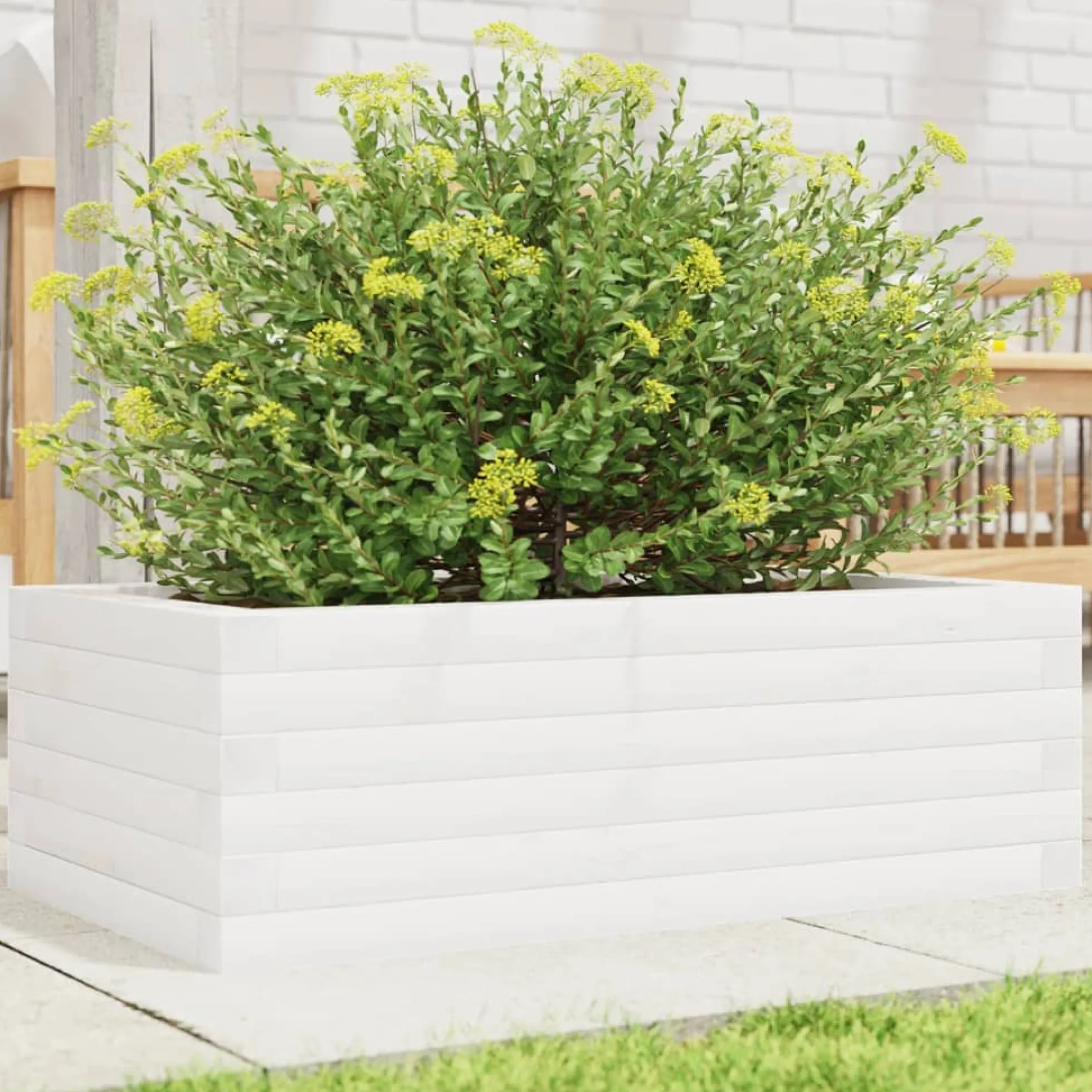 Jardinera De Madera Maciza De Pino Blanca 70x40x23 Cm