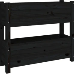 Jardinera De Madera Maciza De Pino Negro 77x25x66 Cm