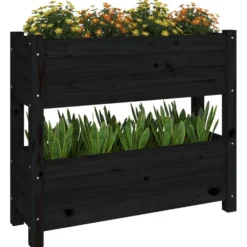Jardinera De Madera Maciza De Pino Negro 77x25x66 Cm