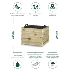 Jardinera De Madera Para Exterior Pun KD Hortalia 50x50x40 Cm