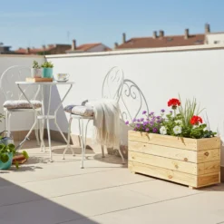 Jardinera Rectangular De Madera Tratada 80x30x40 Cm Ghio Hortalia