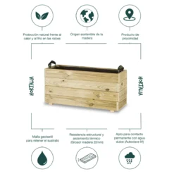 Jardinera Rectangular De Madera Tratada 80x30x40 Cm Ghio Hortalia