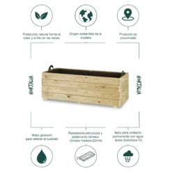Jardinera Rectangular De Madera Tratada 110x45x40 Cm Ghio Hortalia