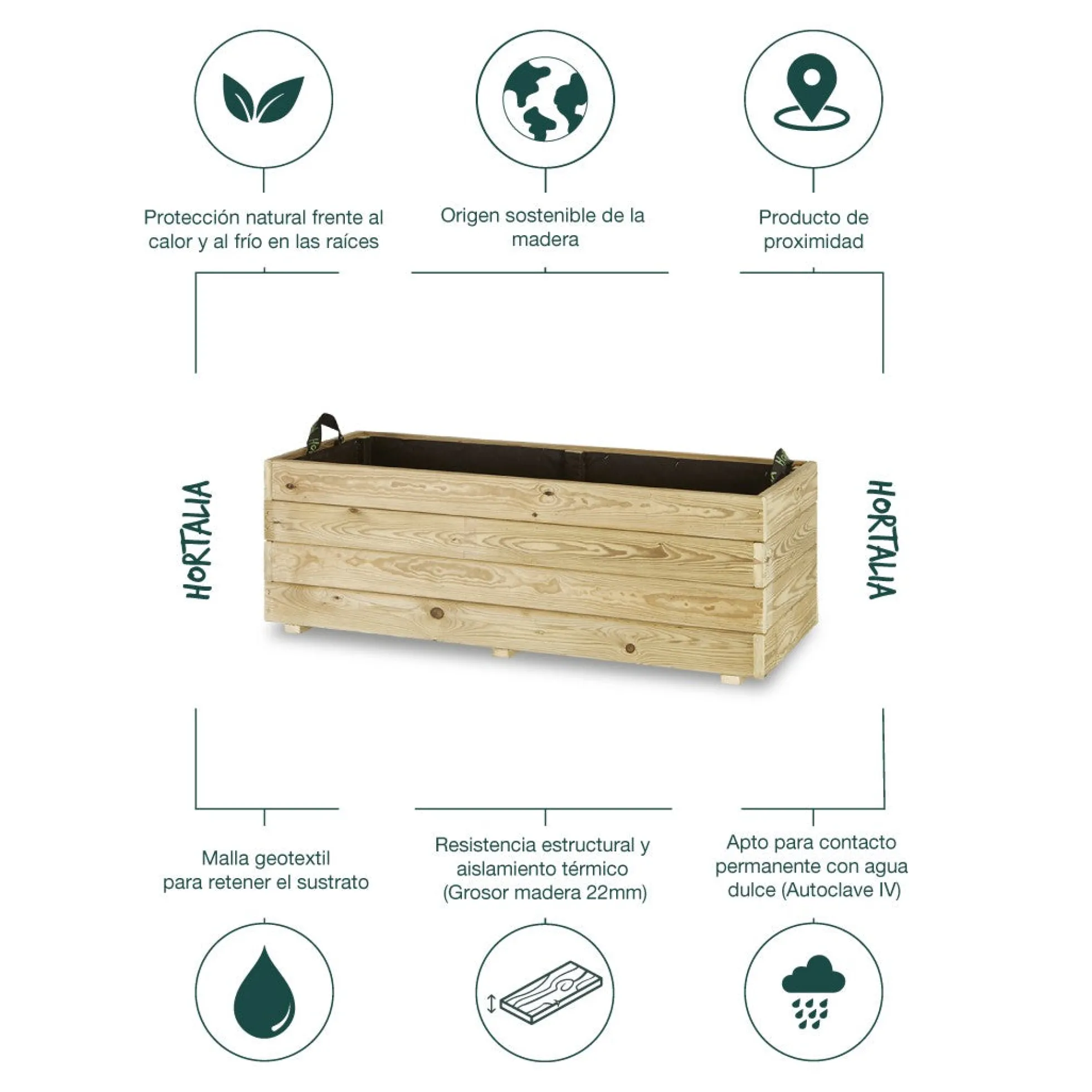 Jardinera Rectangular De Madera Tratada 110x45x40 Cm Ghio Hortalia