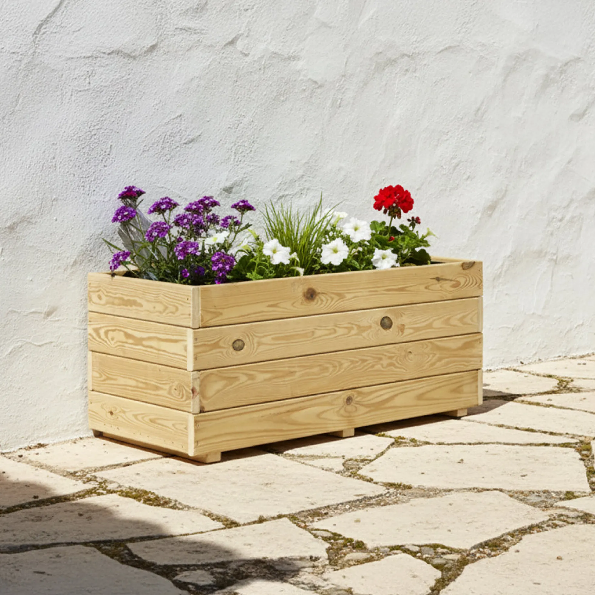 Jardinera Rectangular De Madera Tratada 110x45x40 Cm Ghio Hortalia