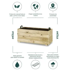 Jardinera Rectangular De Madera Tratada 90x40x40 Cm Ghio Hortalia