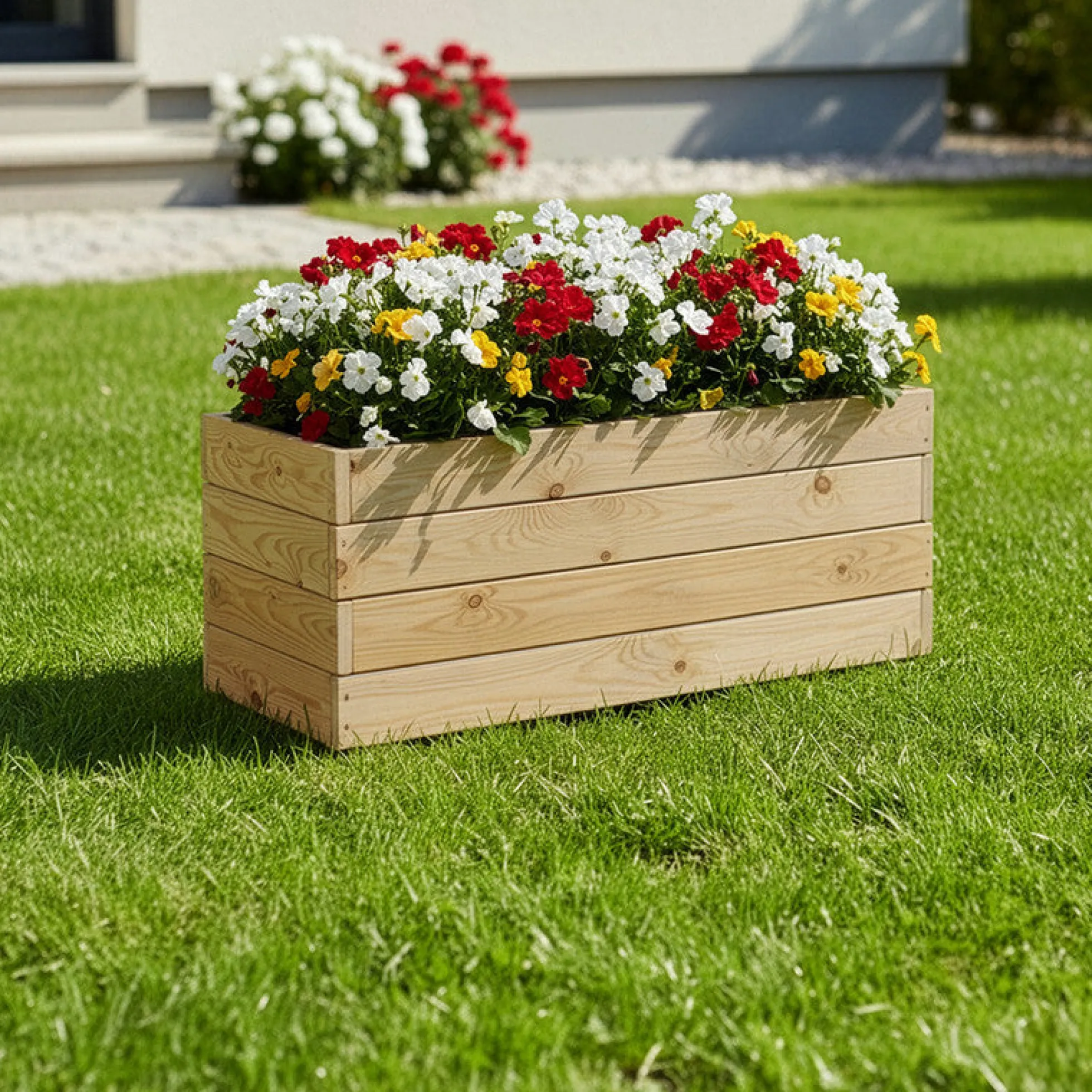 Jardinera Rectangular De Madera Tratada 90x40x40 Cm Ghio Hortalia