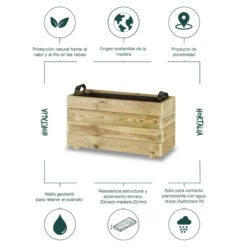 Jardinera Rectangular De Madera Tratada 70x30x40 Cm Ghio Hortalia