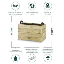 Jardinera Rectangular De Madera Tratada 60x30x40 Cm Ghio Hortalia