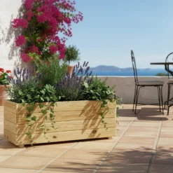 Jardinera Rectangular De Madera Tratada 60x30x40 Cm Ghio Hortalia