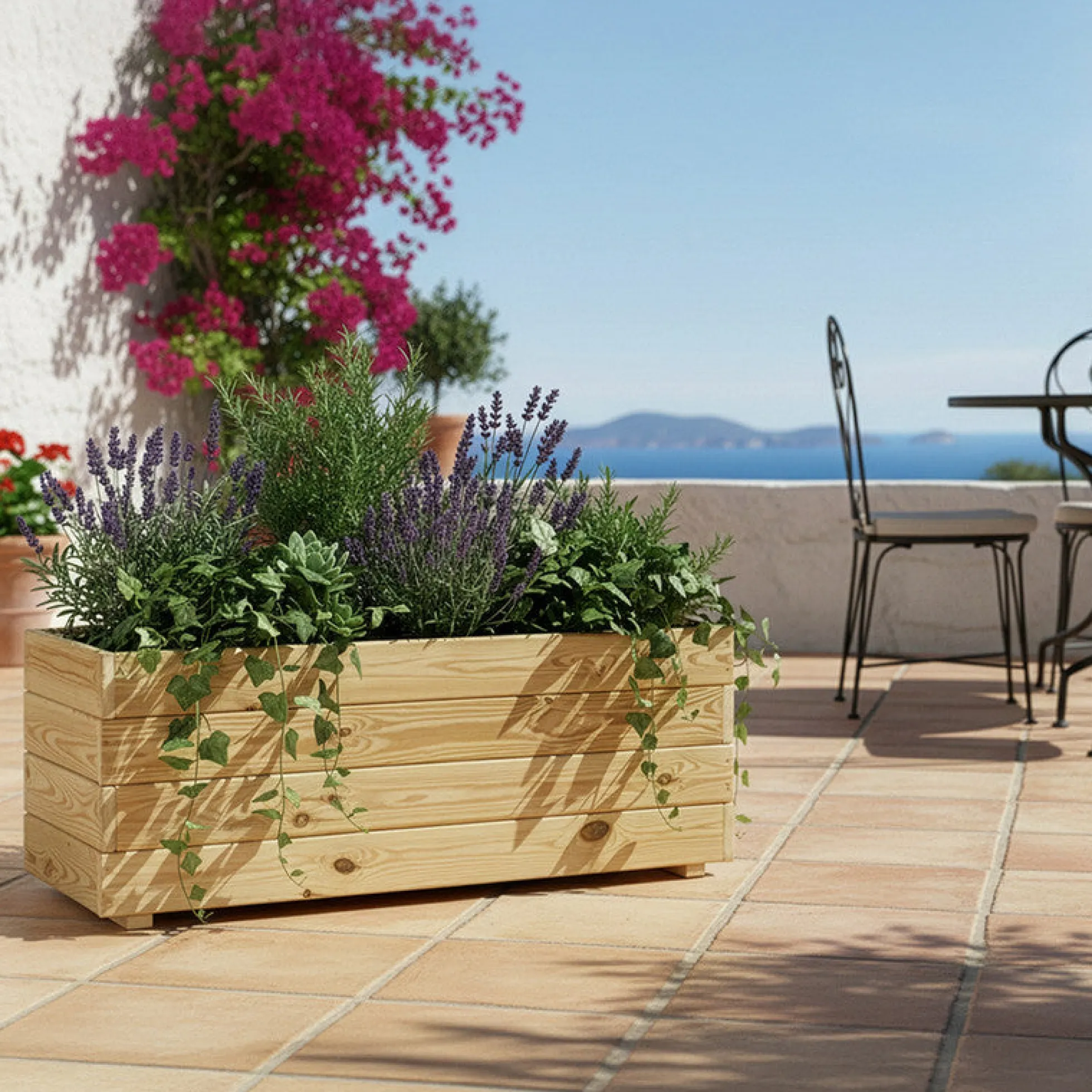 Jardinera Rectangular De Madera Tratada 60x30x40 Cm Ghio Hortalia