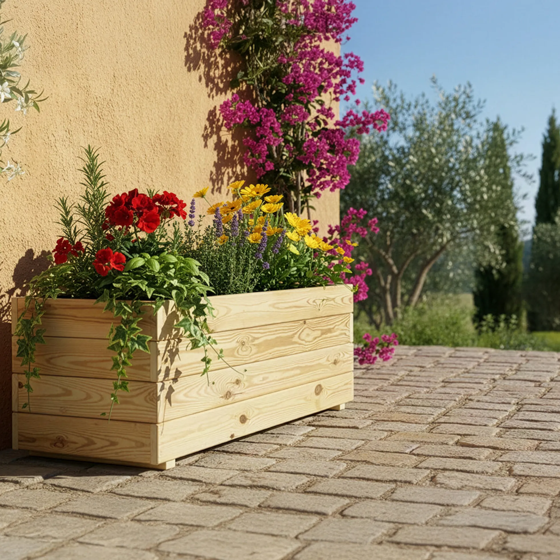 Jardinera Rectangular De Madera Tratada 100x40x40 Cm Ghio Hortalia