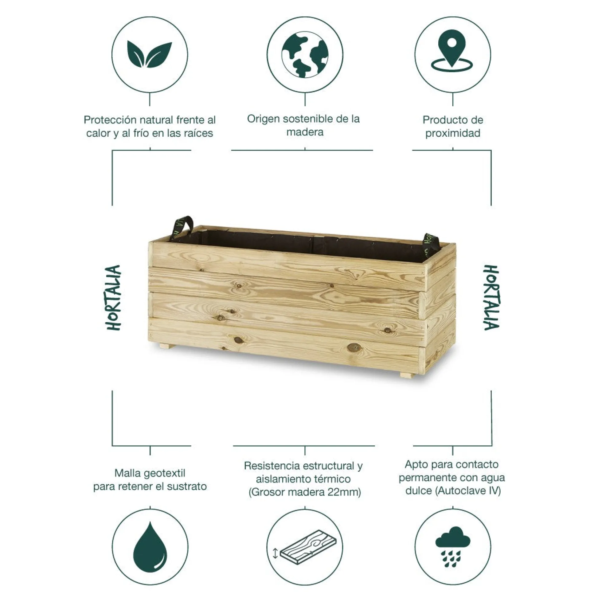 Jardinera Rectangular De Madera Tratada 100x40x40 Cm Ghio Hortalia