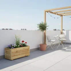 Jardinera Rectangular De Madera Tratada 80x40x40 Cm Ghio Hortalia