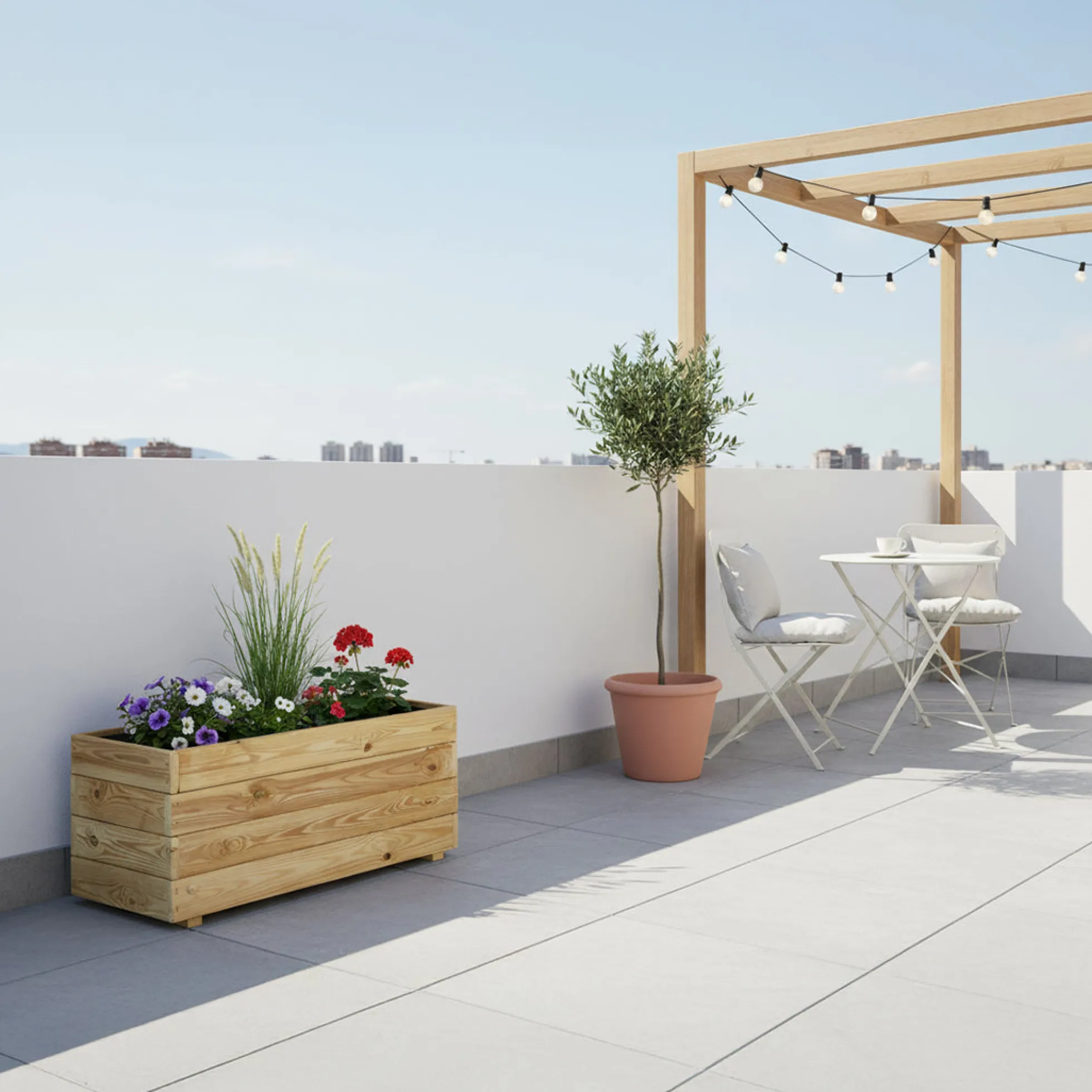 Jardinera Rectangular De Madera Tratada 80x40x40 Cm Ghio Hortalia
