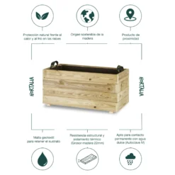 Jardinera Rectangular De Madera Tratada 80x40x40 Cm Ghio Hortalia